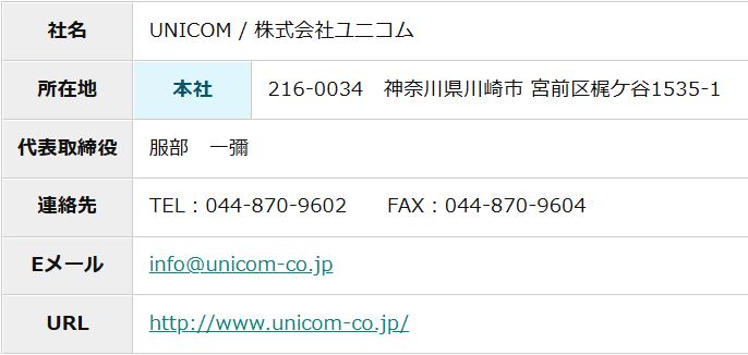 株式会社ユニコムの会社概要ページ。創業2000年の記載。