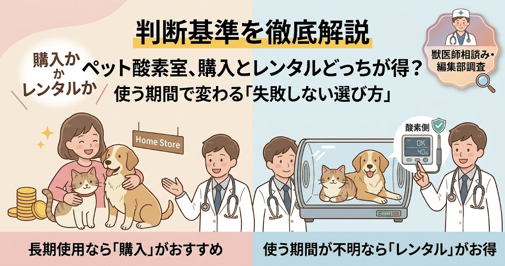 ペット酸素室の購入とレンタルの選び方を解説。費用や期間の判断基準を網羅したガイド記事。